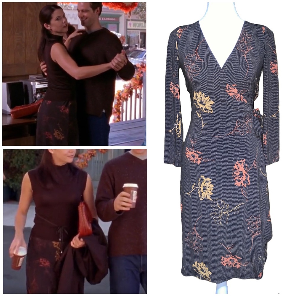 Rare Vintage Brown Autumn Floral Wrap Dress ALT as seen on Lorelai Gilmore